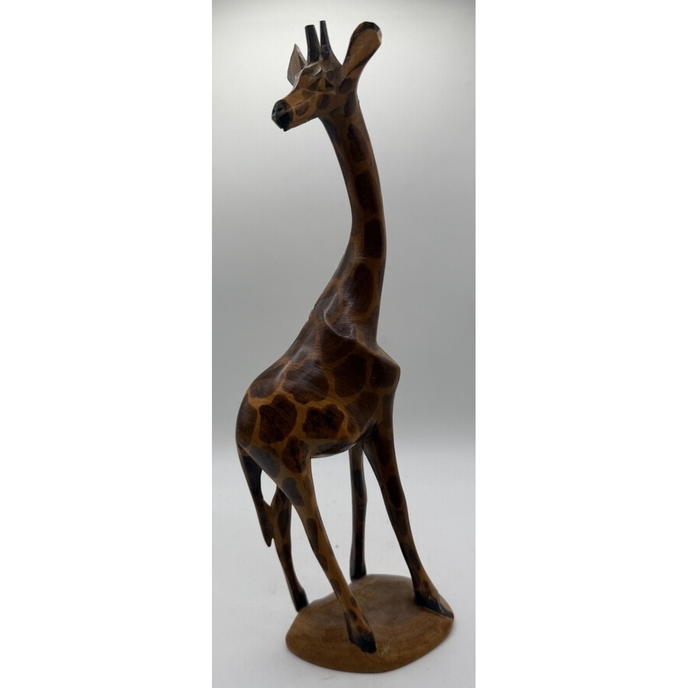 African Carved Wood Giraffe Figurine Sculpture Safari Animal Decor